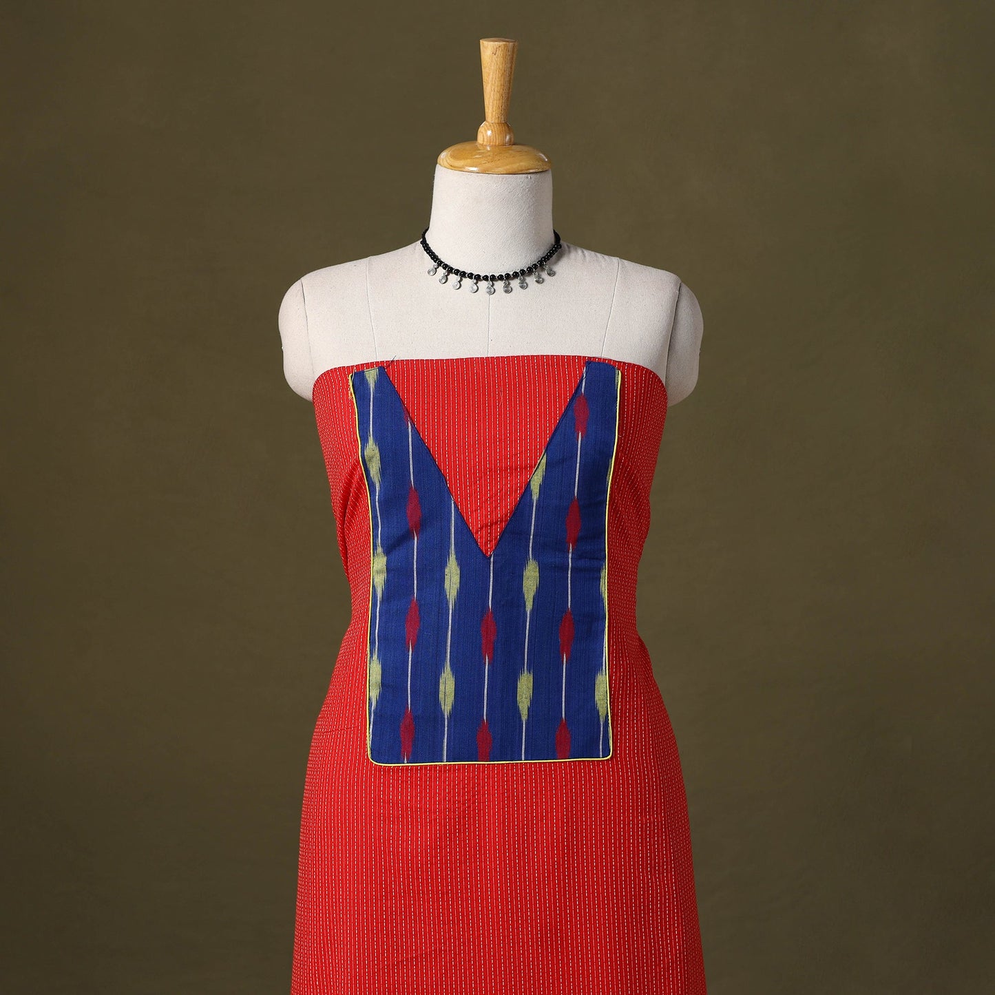 Red Running Stitch Plain Cotton Unstitched Kurta Material