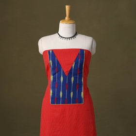 Red Running Stitch Plain Cotton Unstitched Kurta Material