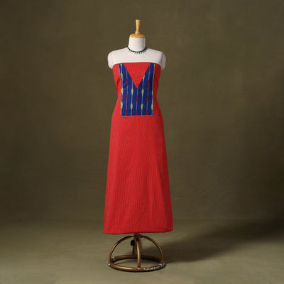 Red Running Stitch Plain Cotton Unstitched Kurta Material