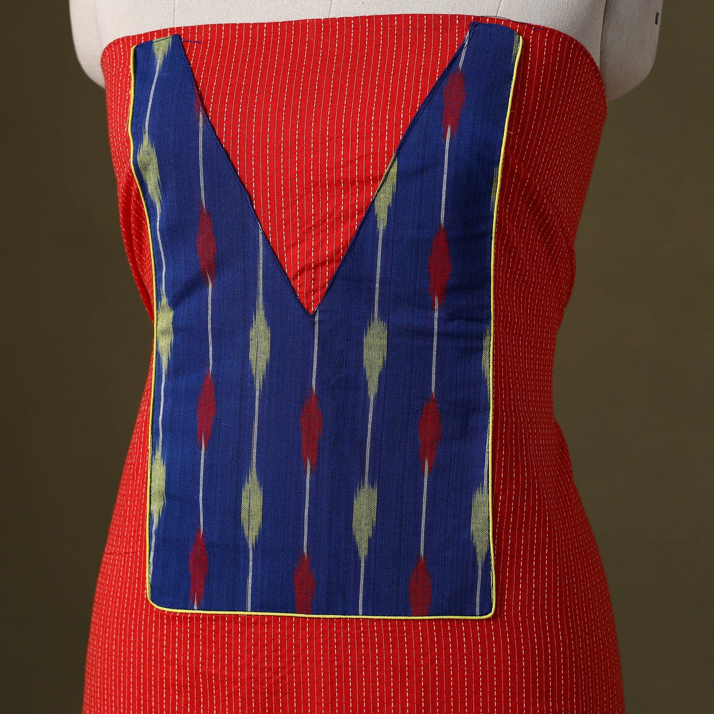 Red Running Stitch Plain Cotton Unstitched Kurta Material