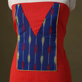 Red Running Stitch Plain Cotton Unstitched Kurta Material