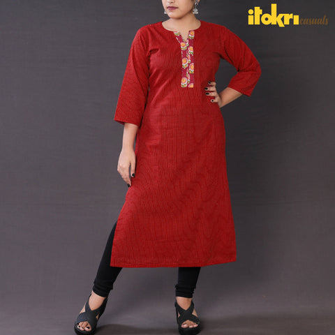 Buy iTokri Casuals - Running Stitch Pure Cotton Long Kurta Online at iTokri.com