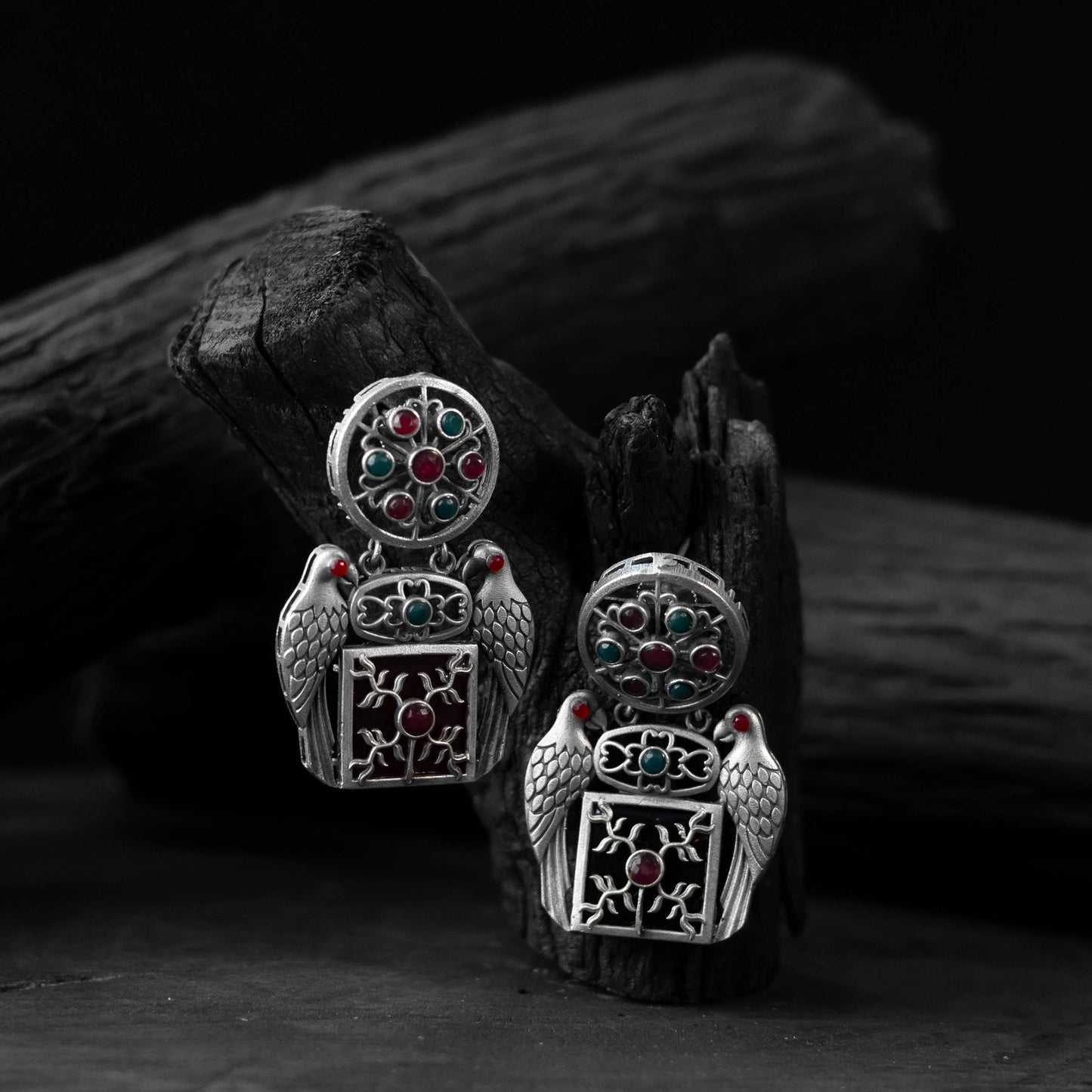 Red - saanjh bela bird oxidised earrings - handcrafted