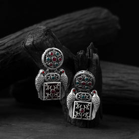 Red - saanjh bela bird oxidised earrings - handcrafted