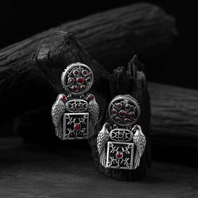 Red - saanjh bela bird oxidised earrings - handcrafted