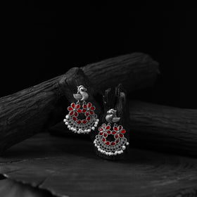Red - saanjh bela bird oxidised earrings - handcrafted