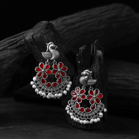 Red - saanjh bela bird oxidised earrings - handcrafted
