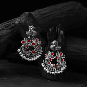 Red - saanjh bela bird oxidised earrings - handcrafted