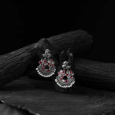 Red - saanjh bela bird oxidised earrings - handcrafted