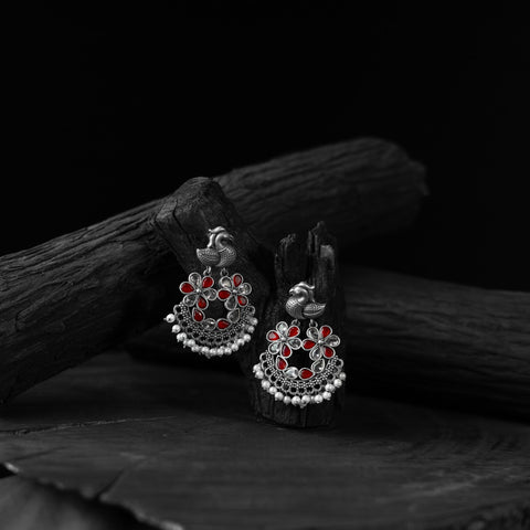 Red - saanjh bela bird oxidised earrings - handcrafted