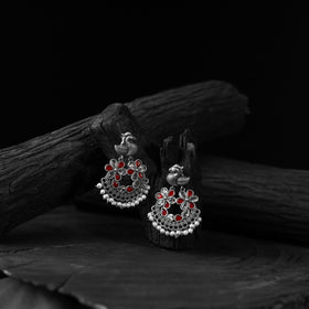 Red - saanjh bela bird oxidised earrings - handcrafted