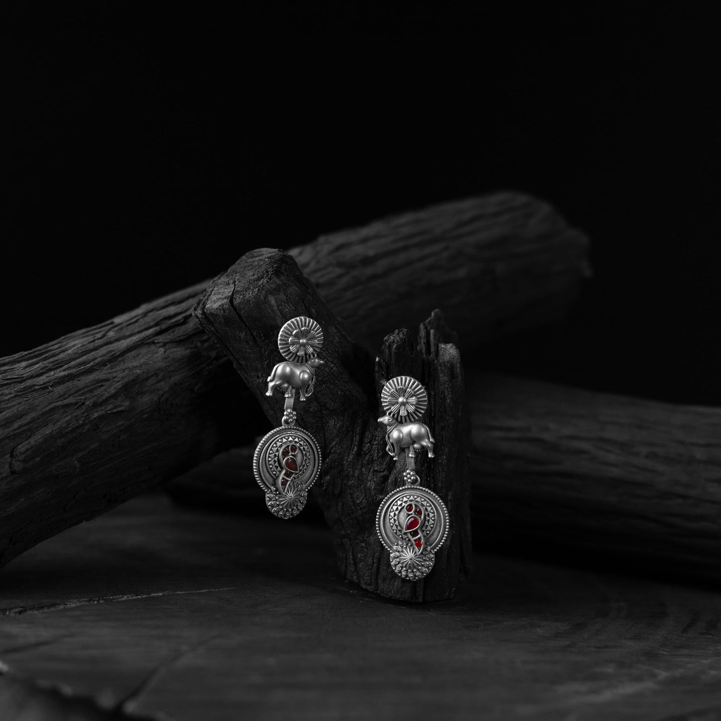 Red - saanjh bela bloom & nandi oxidised earrings