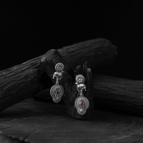Red - saanjh bela bloom & nandi oxidised earrings
