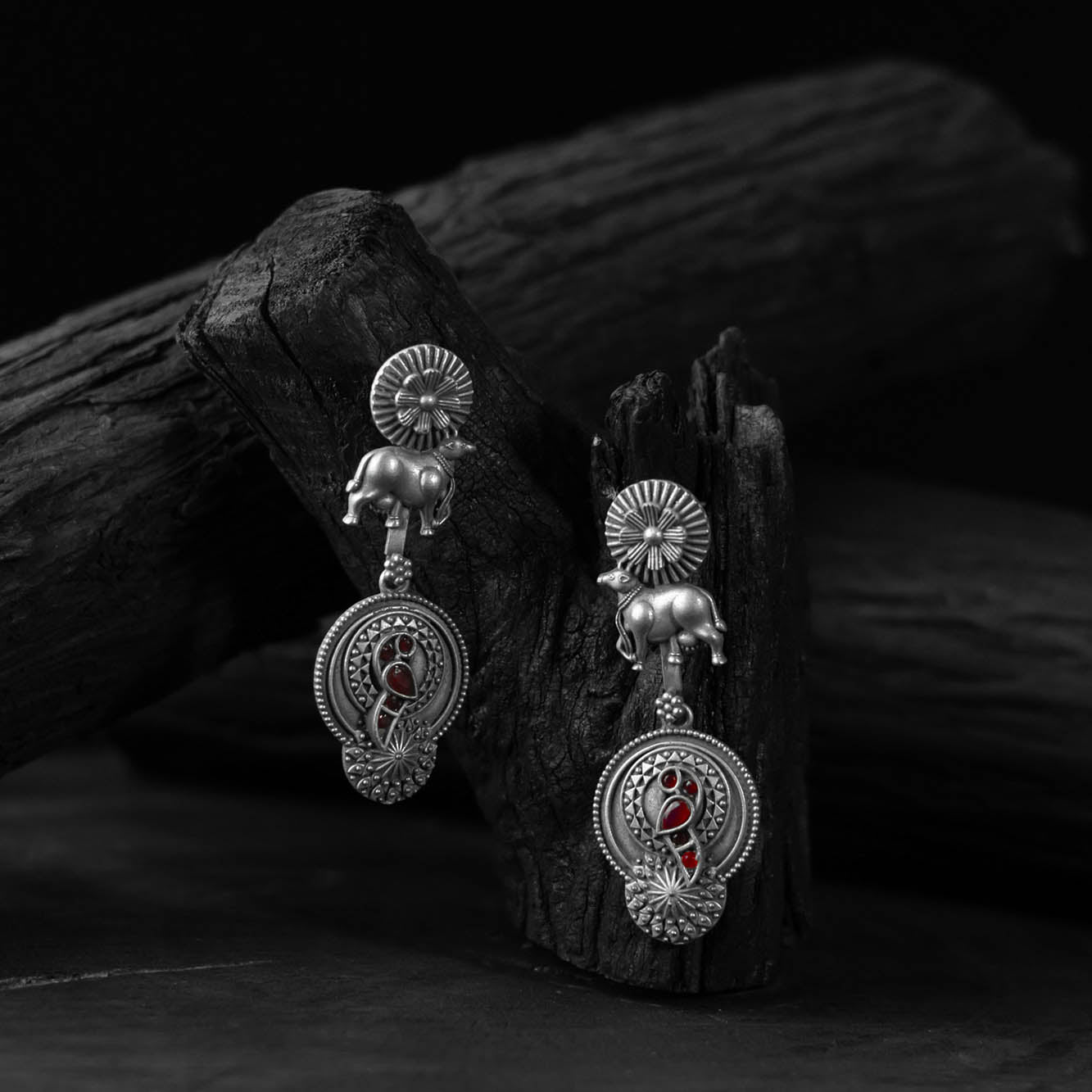 Red - saanjh bela bloom & nandi oxidised earrings