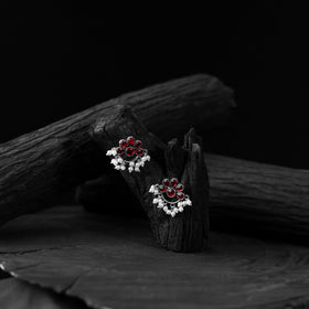 Red - saanjh bela bloom oxidised earrings - handcrafted