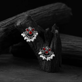 Red - saanjh bela bloom oxidised earrings - handcrafted