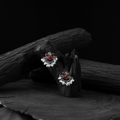 Red - saanjh bela bloom oxidised earrings - handcrafted