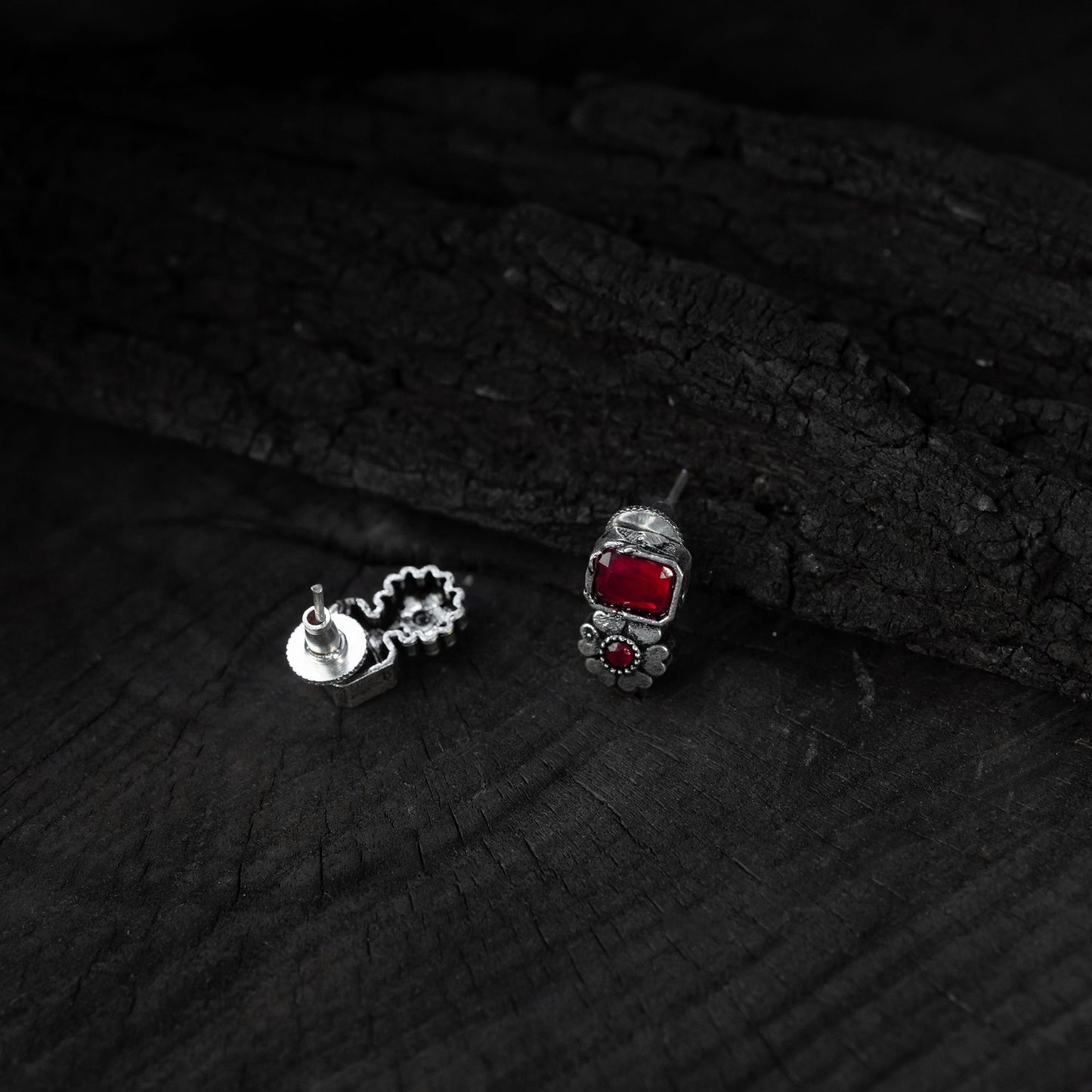 Red - saanjh bela blossom oxidised necklace set