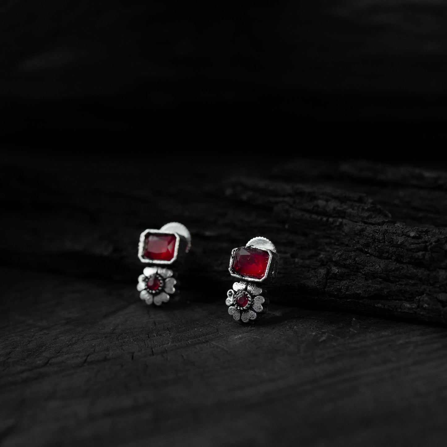 Red - saanjh bela blossom oxidised necklace set