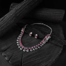 Red - saanjh bela blossom oxidised necklace set