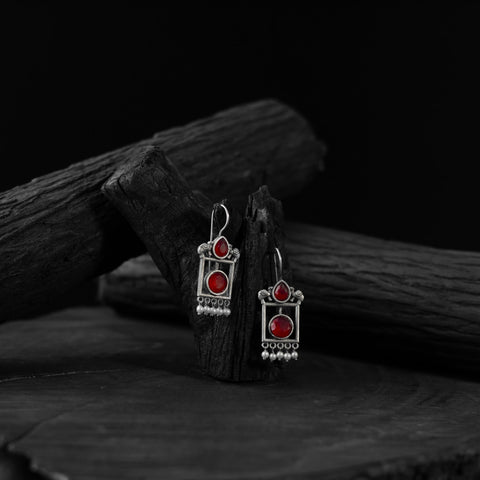 Red - saanjh bela camel oxidised earrings - handcrafted