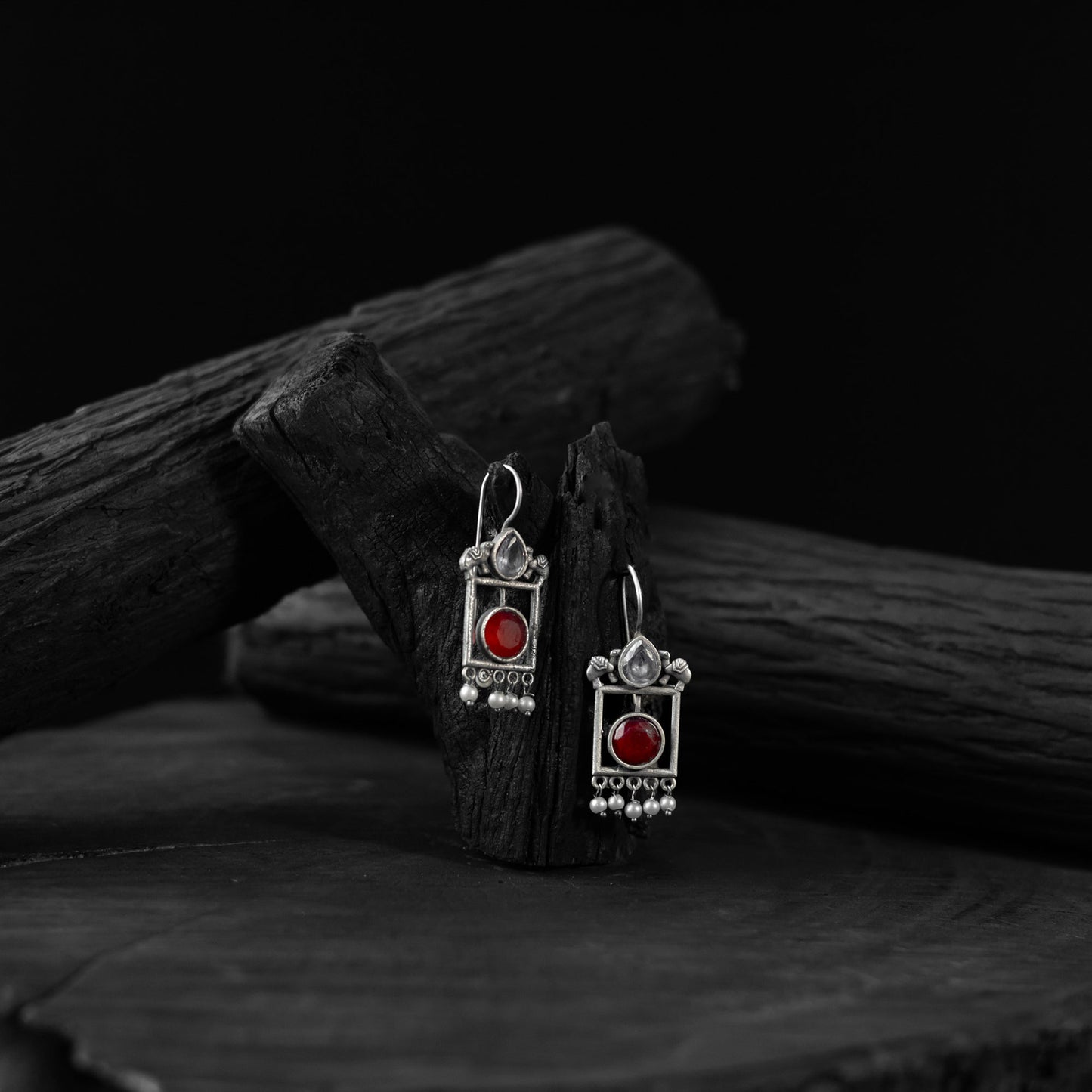 Red - saanjh bela camel oxidised earrings - handcrafted