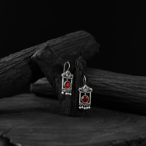 Red - saanjh bela camel oxidised earrings - handcrafted