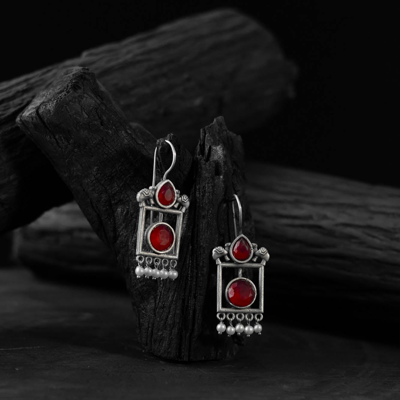 Red - saanjh bela camel oxidised earrings - handcrafted