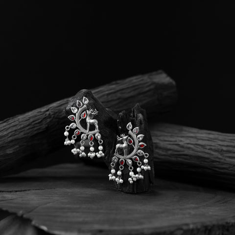 Red - saanjh bela deer oxidised earrings - handcrafted