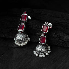 Red - saanjh bela double layered oxidised necklace set
