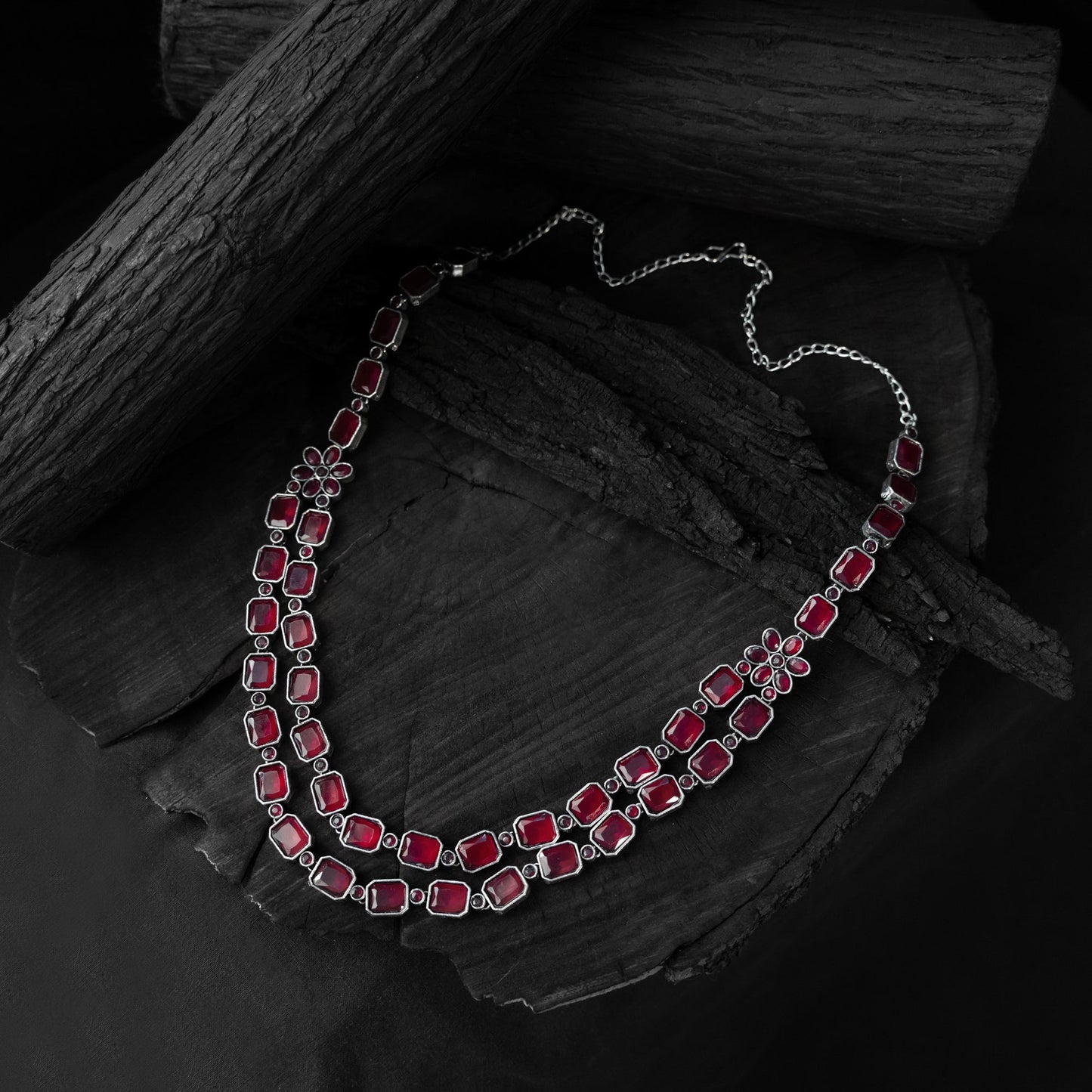 Red - saanjh bela double layered oxidised necklace set
