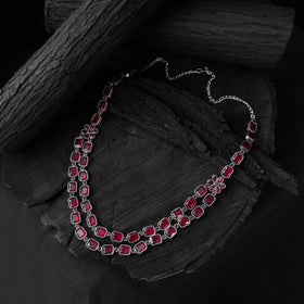 Red - saanjh bela double layered oxidised necklace set