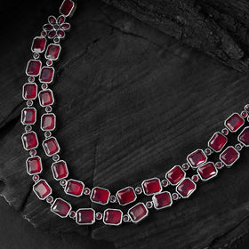 Red - saanjh bela double layered oxidised necklace set