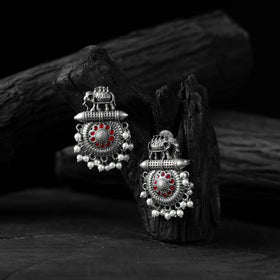 Red - saanjh bela elephant motif oxidised earrings