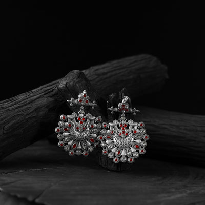 Red - saanjh bela elephant oxidised earrings - handcrafted