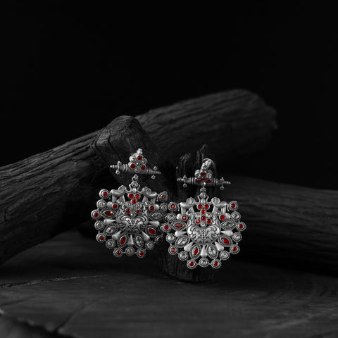 Red - saanjh bela elephant oxidised earrings - handcrafted