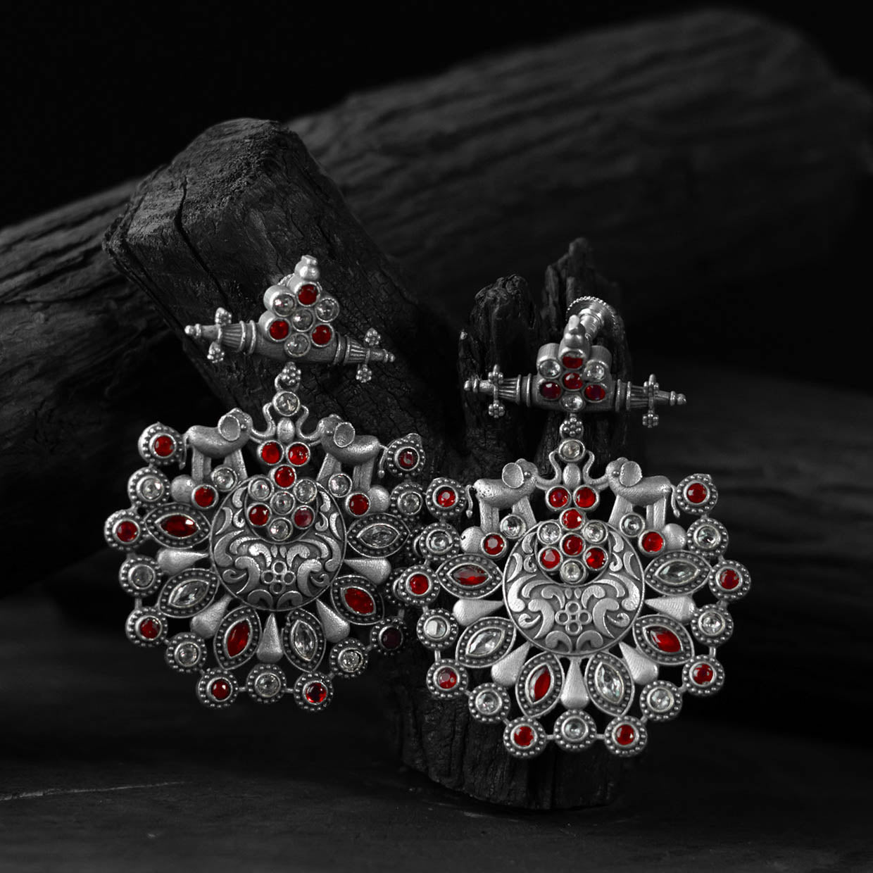 Red - saanjh bela elephant oxidised earrings - handcrafted