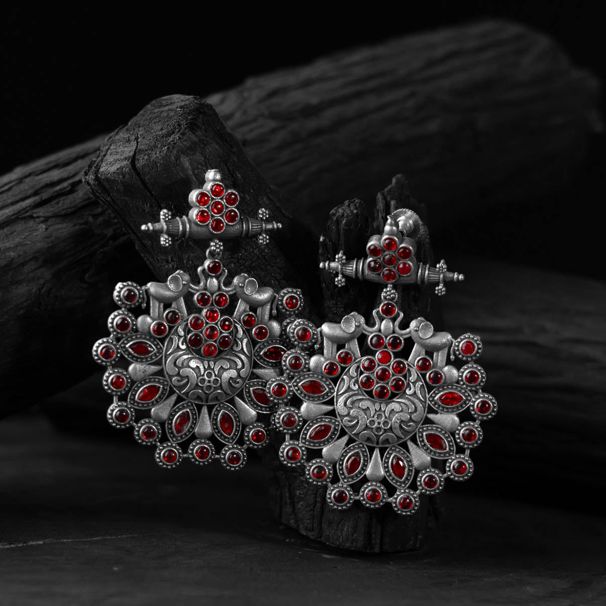 Red - saanjh bela elephant oxidised earrings - handcrafted