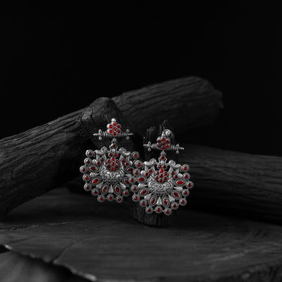 Red - saanjh bela elephant oxidised earrings - handcrafted