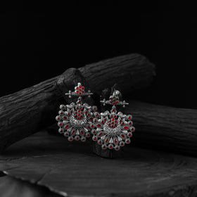 Red - saanjh bela elephant oxidised earrings - handcrafted