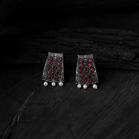 Red - saanjh bela floral oxidised necklace set - handcrafted