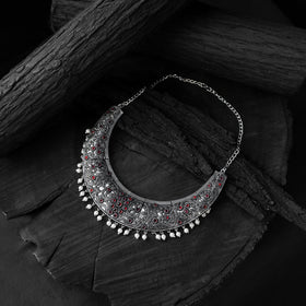 Red - saanjh bela floral oxidised necklace set - handcrafted