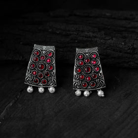 Red - saanjh bela floral oxidised necklace set - handcrafted