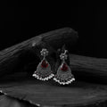 Red - saanjh bela flower oxidised earrings - handcrafted