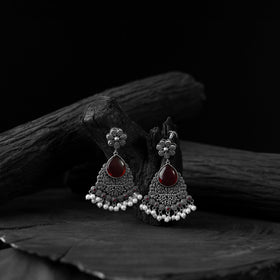 Red - saanjh bela flower oxidised earrings - handcrafted
