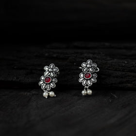 Red - saanjh bela flower oxidised necklace set - handcrafted