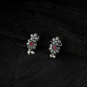 Red - saanjh bela flower oxidised necklace set - handcrafted