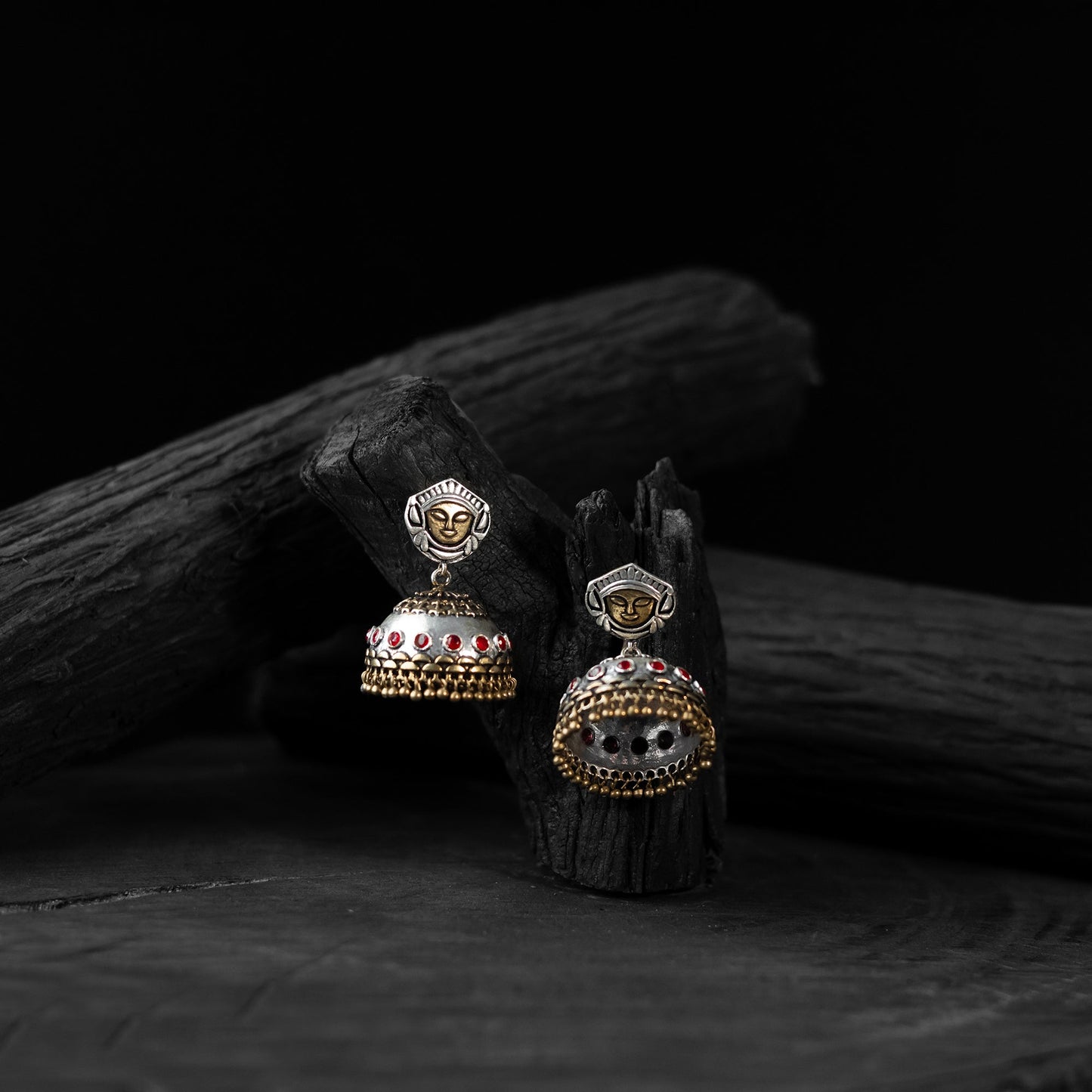 Red - saanjh bela goddess durga oxidised jhumka earrings