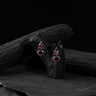 Red - saanjh bela leaf oxidised drop earrings - handcrafted