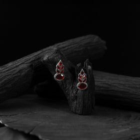 Red - saanjh bela leaf oxidised drop earrings - handcrafted
